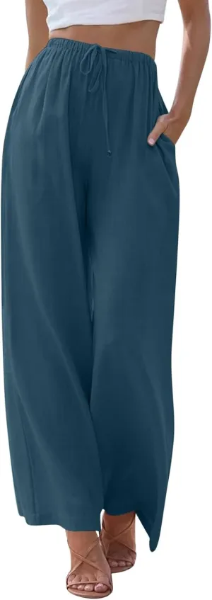 Linen Pants Women Summer Stitching String Solid Color Pants High Waisted Pants for Women Joggers Solid Lace-up Waist