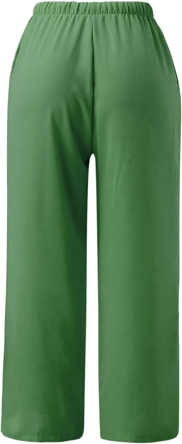 Linen Pants Women Summer Stitching String Solid Color Pants High Waisted Pants for Women Joggers Solid Lace-up Waist