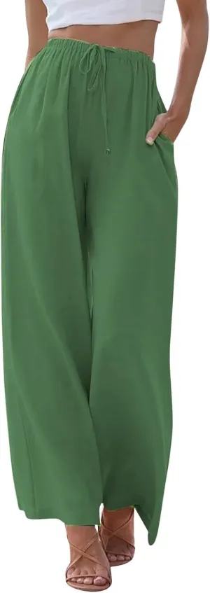 Linen Pants Women Summer Stitching String Solid Color Pants High Waisted Pants for Women Joggers Solid Lace-up Waist