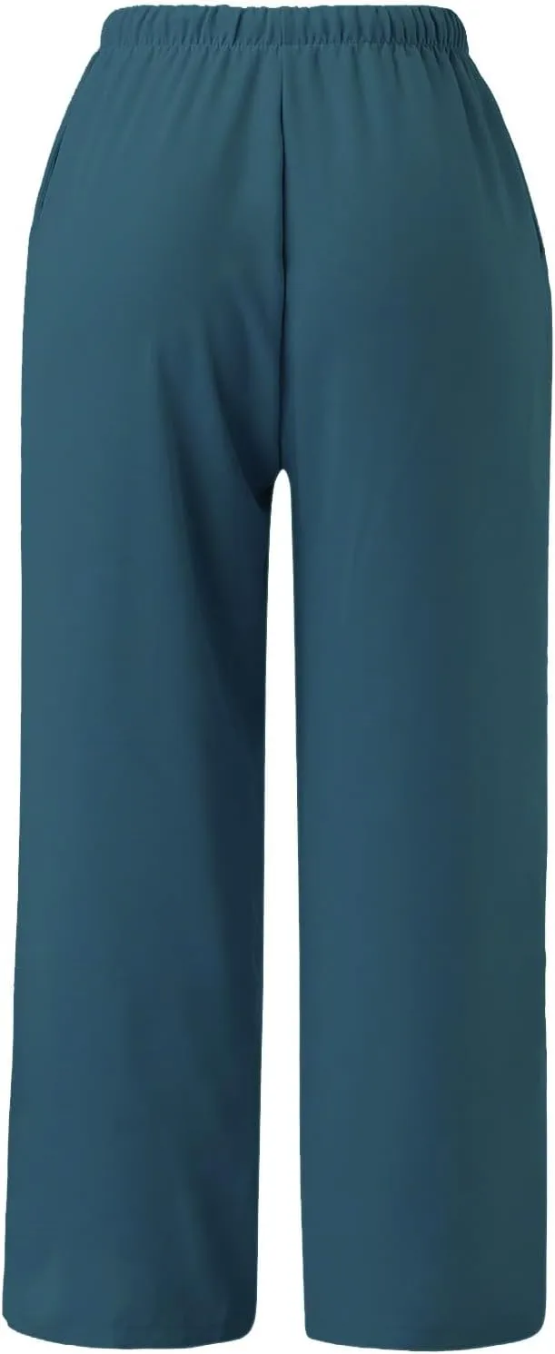Linen Pants Women Summer Stitching String Solid Color Pants High Waisted Pants for Women Joggers Solid Lace-up Waist