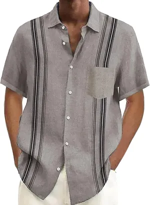 linen shirts for men, hawaiian shirt for men big and tall, Hawaiian Shirts for Men, Men's Cuban Guayabera Shirt Short Sleeve Button Shirts Casual Summer Beach Linen Shirts