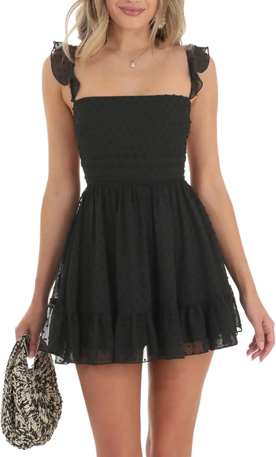 lisenraIn Ruffle Sleeve Dress for Women Y2K Flowy Mini Dress Beach Party Summer Sexy Short Backless Sundress