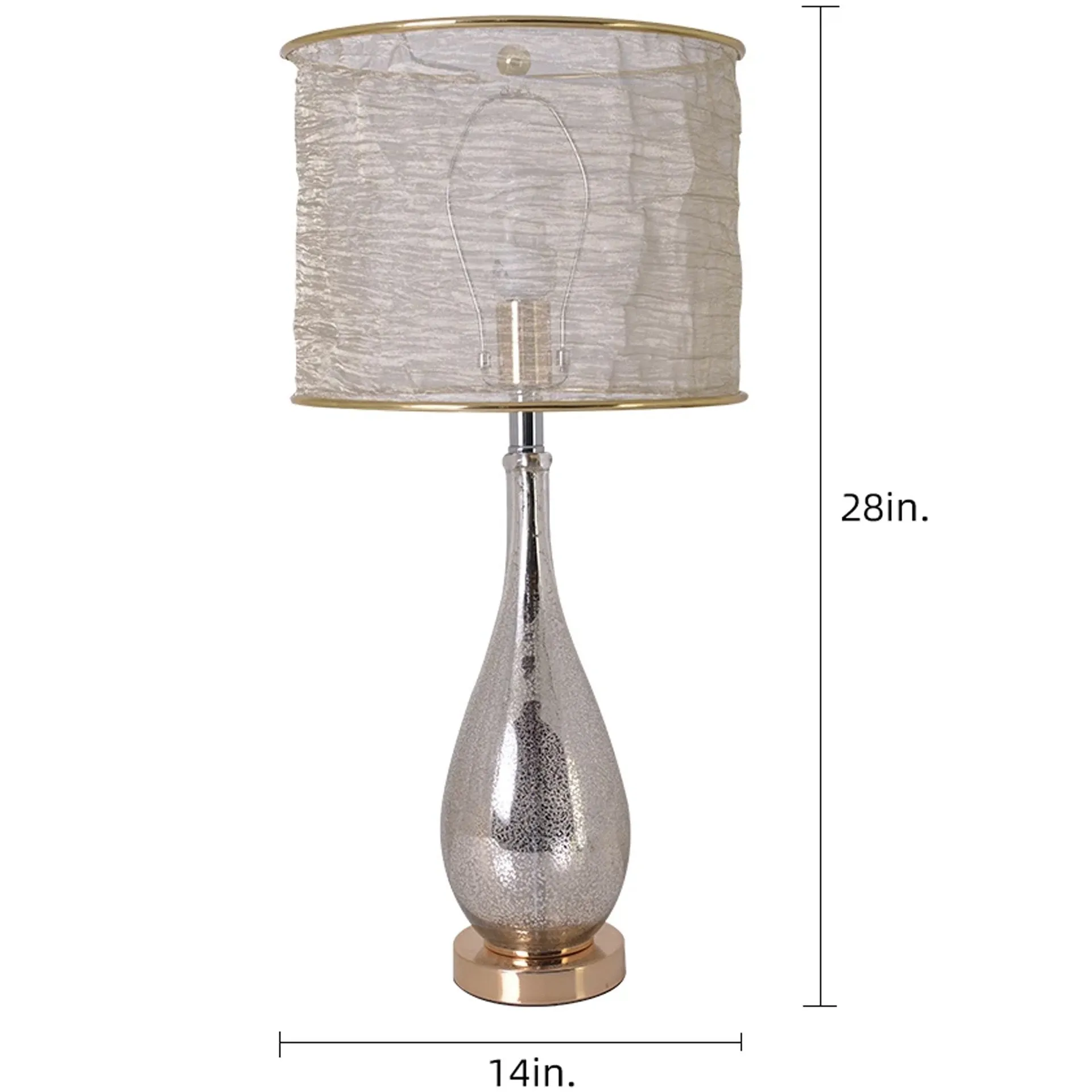 Lola Little Mercury Droplet Glass Table Lamp 28" - Gold Mercury/Golden Yarn Shade (Set of 2)