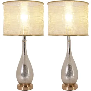 Lola Little Mercury Droplet Glass Table Lamp 28" - Gold Mercury/Golden Yarn Shade (Set of 2)