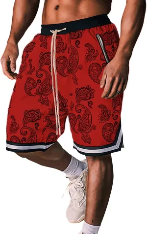 MECH-ENG Men's Paisley Shorts Athletic Casual Workout Gym Basketball Shorts Bandana Drawstring Shorts