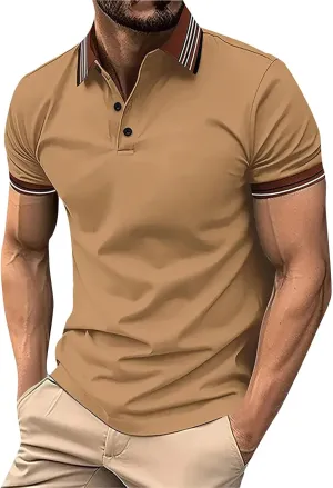Mens Athletic Short Sleeve Polo Shirts 2025 Casual Golf Shirts Buttons Collared Solid T Shirts with Pocket