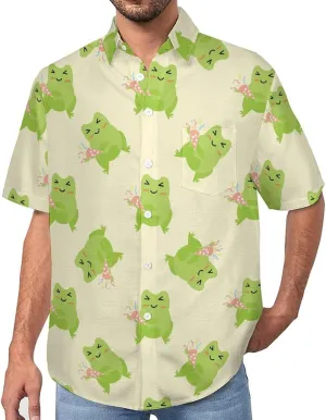 Men's Button Down Shirts Cute and Funny Cucumber Short Sleeve Casual Shirts Summer Beach Shirts with Pocket