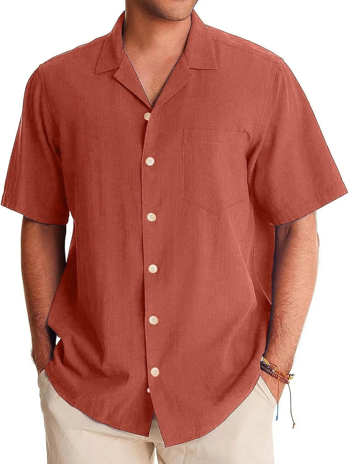 Men's Button Up Cuban Guayabera Shirt Casual Short Sleeve Solid Color Buttons Down Summer Dress Shirts Tops, M-5XL