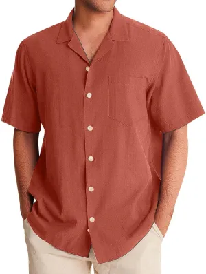 Men's Button Up Cuban Guayabera Shirt Casual Short Sleeve Solid Color Buttons Down Summer Dress Shirts Tops, M-5XL