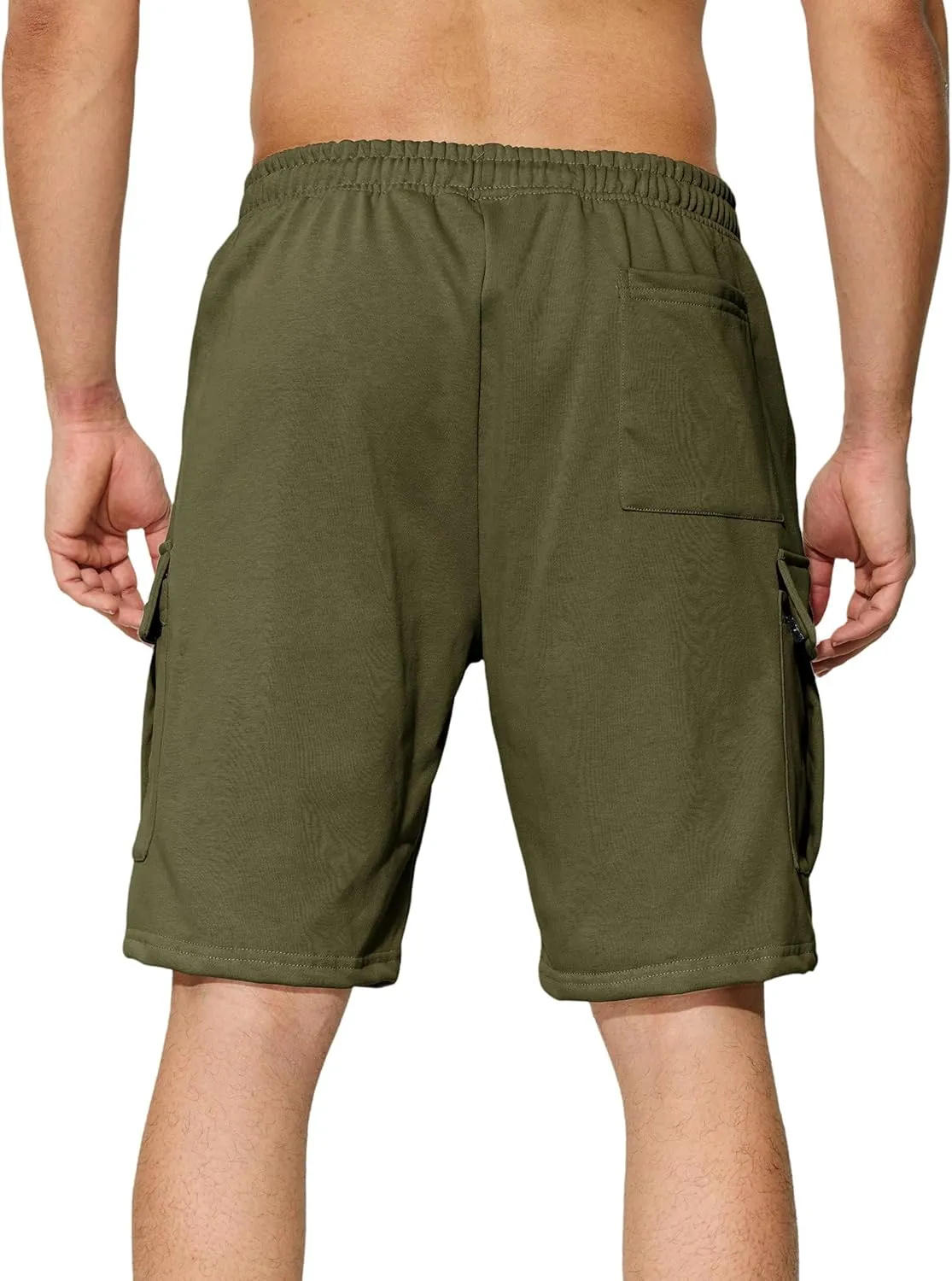 Mens Casual Cargo Shorts Cotton Elastic Waist Drawstring Sweat Shorts Gym Workout Jogger Shorts