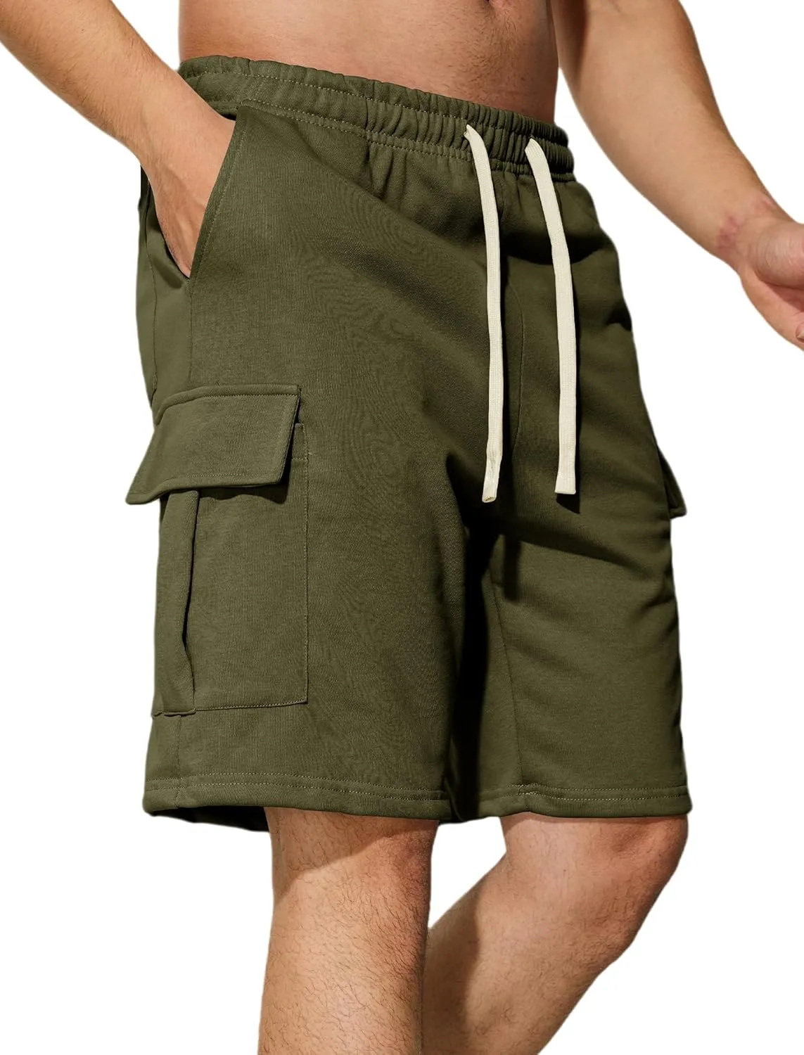 Mens Casual Cargo Shorts Cotton Elastic Waist Drawstring Sweat Shorts Gym Workout Jogger Shorts