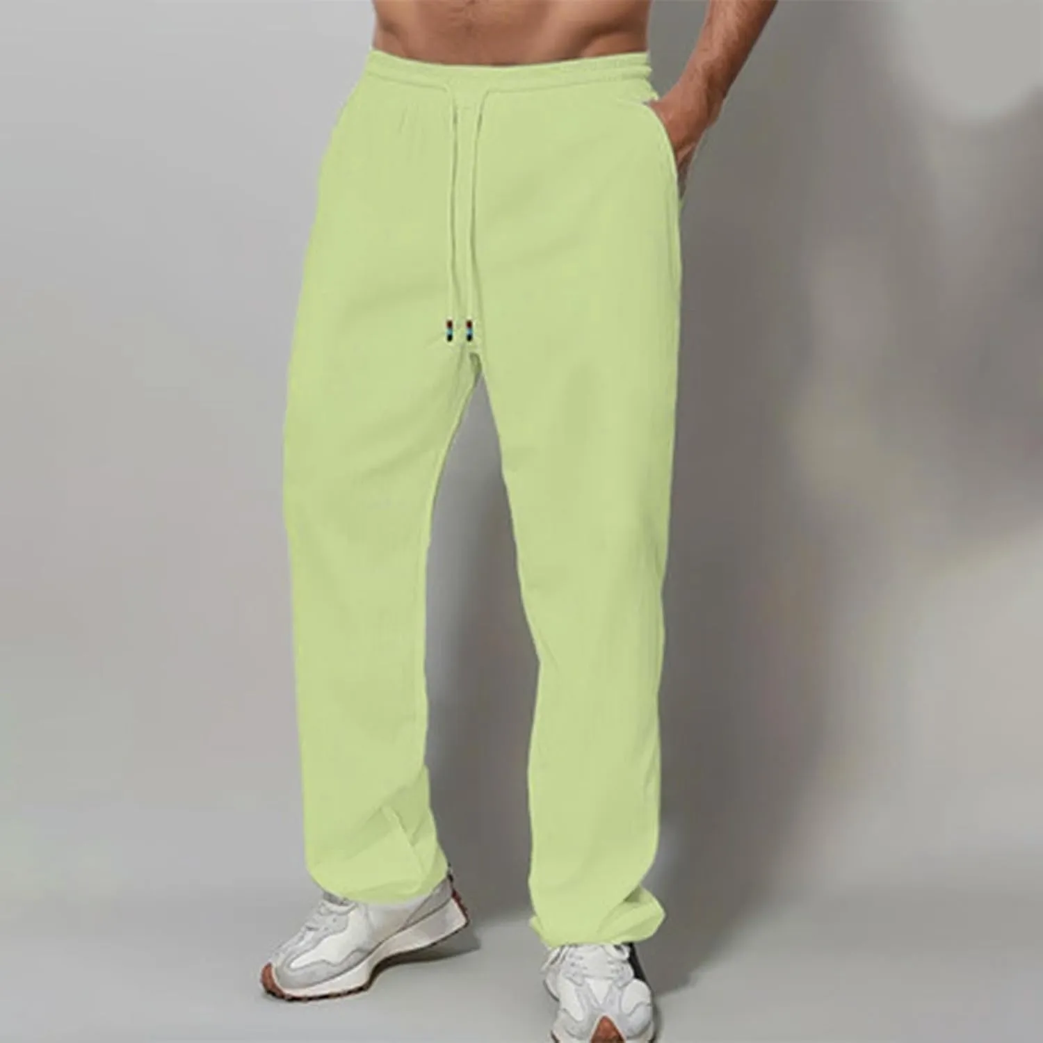Men's Casual Pants Loose Elastic Drawstring Waist Straight Leg Lounge Trousers Lightweight Summer Beach Long Pants
