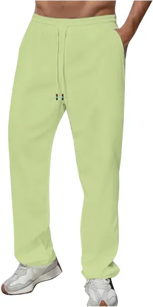 Men's Casual Pants Loose Elastic Drawstring Waist Straight Leg Lounge Trousers Lightweight Summer Beach Long Pants