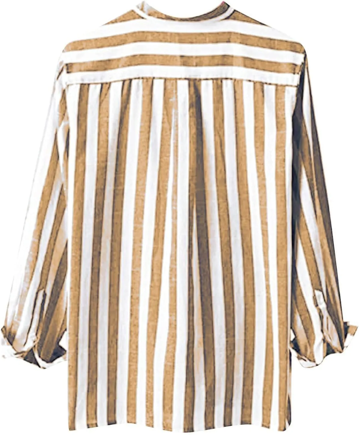 Men's Cotton Linen Shirts Casual Long Sleeve Button-Down Striped Dress Shirt Loose Fit Comfy Shirts