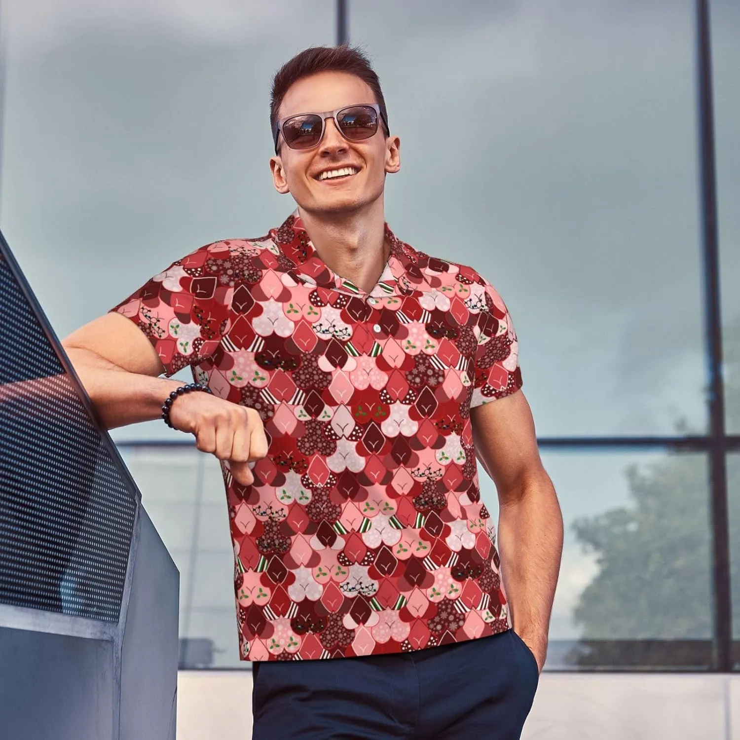 Men's Funny Golf Shirts Hawaiian Golf Polo Shirts Performance Moisture Wicking Quick Dry Athletic Short Sleeve Shirts