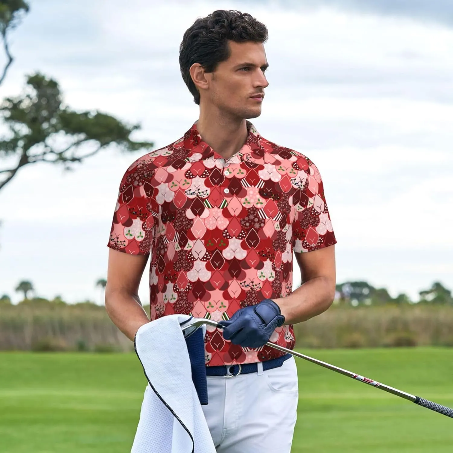 Men's Funny Golf Shirts Hawaiian Golf Polo Shirts Performance Moisture Wicking Quick Dry Athletic Short Sleeve Shirts