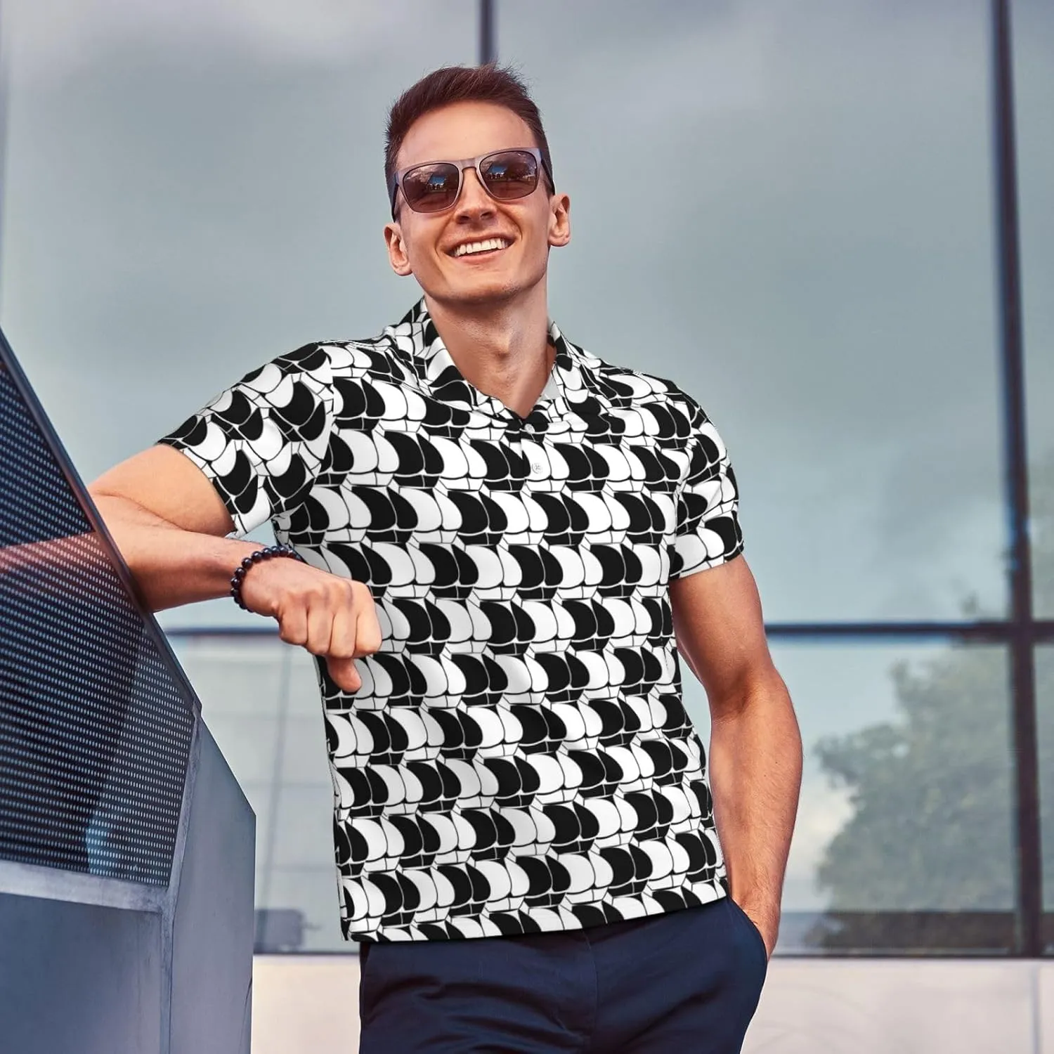 Men's Funny Golf Shirts Hawaiian Golf Polo Shirts Performance Moisture Wicking Quick Dry Athletic Short Sleeve Shirts