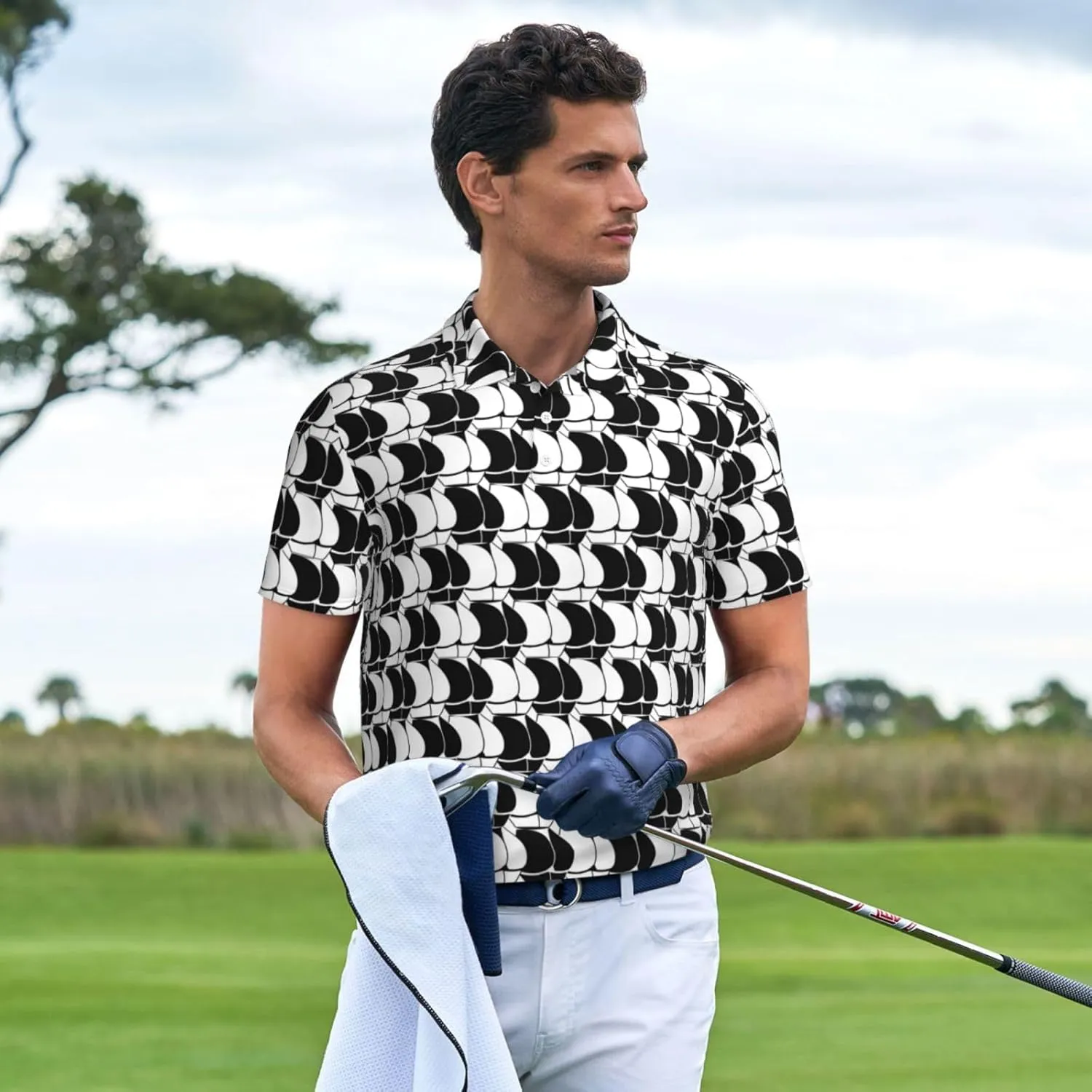Men's Funny Golf Shirts Hawaiian Golf Polo Shirts Performance Moisture Wicking Quick Dry Athletic Short Sleeve Shirts