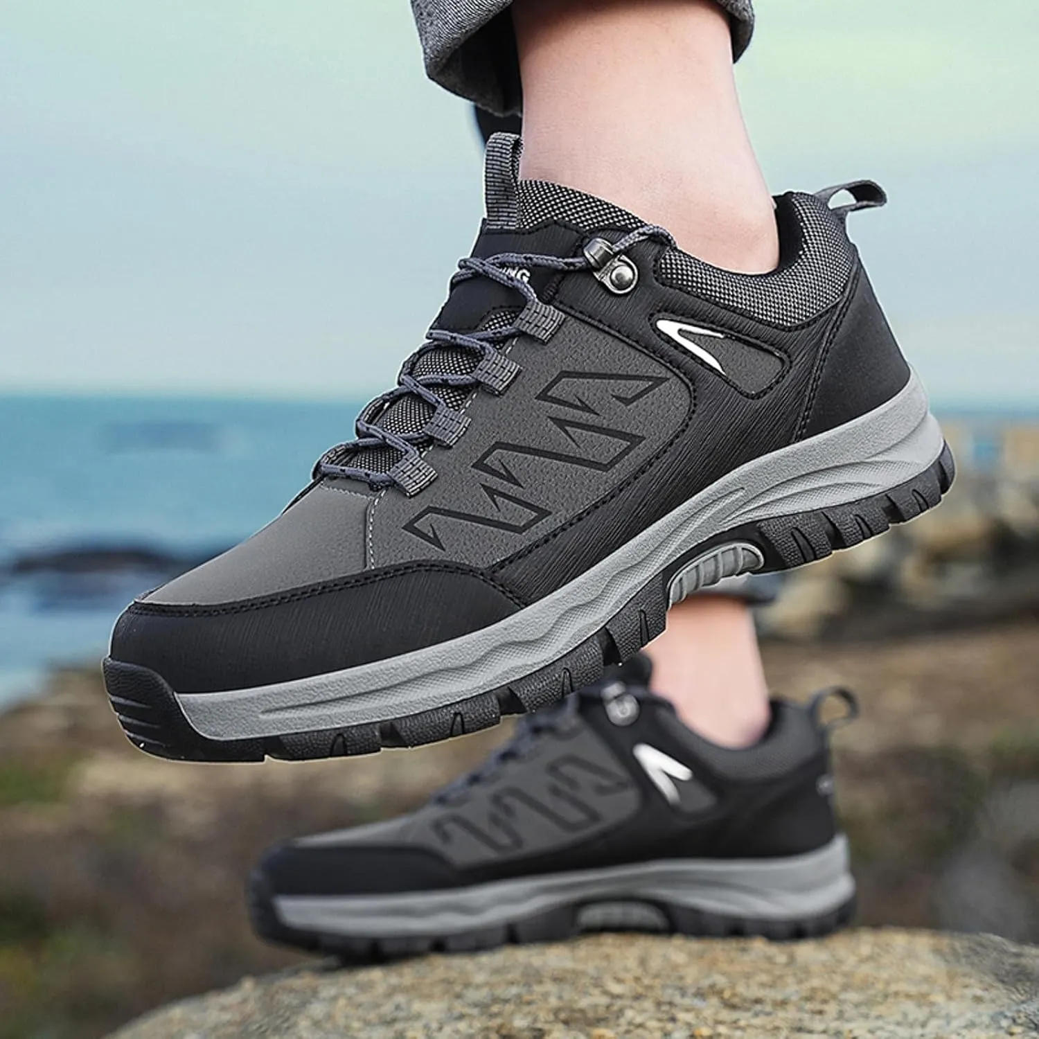 Men's Hiking Shoes Non-Slip Comfortable Walking Shoes Breathable Trial Trekking Sneakers Lightweight Work Shoes