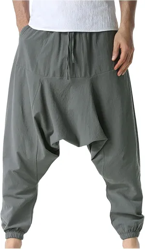 Men's Hip Hop Harem Pants Lightweight Joggers Drawstring Elastic Waist Baggy Drop Crotch Sweatpants Casual Trousers
