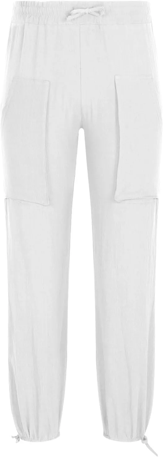 Mens Linen Cargo Pants Casual Drawstring Summer Beach Pants Elastic Waist Yoga Jogger Pants with Pockets