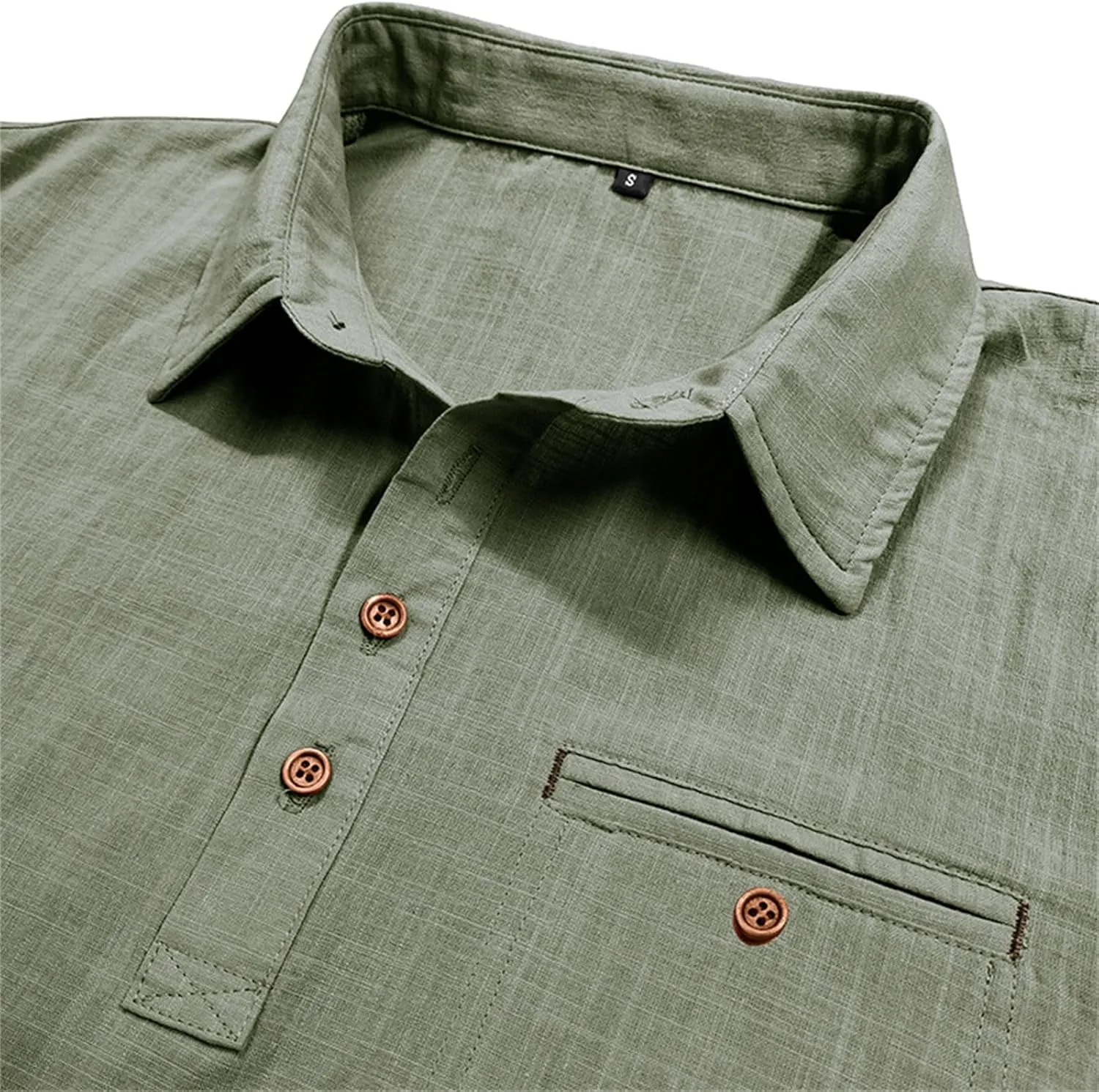 Men's Linen Shirts Short Sleeve Button Down Polo Shirt Golf Shirts Casual Summer Beach Vacation Shirt with Pockets