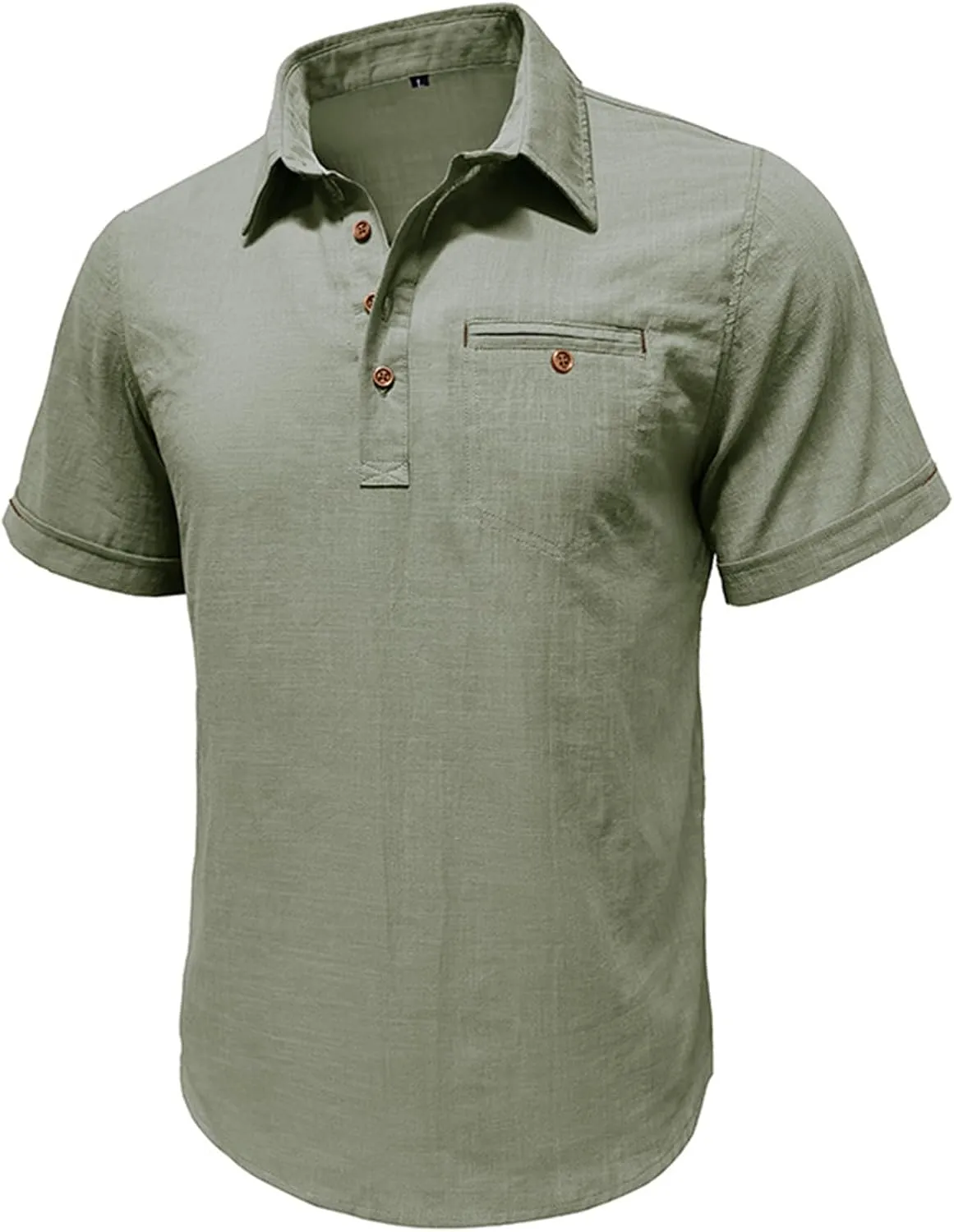 Men's Linen Shirts Short Sleeve Button Down Polo Shirt Golf Shirts Casual Summer Beach Vacation Shirt with Pockets
