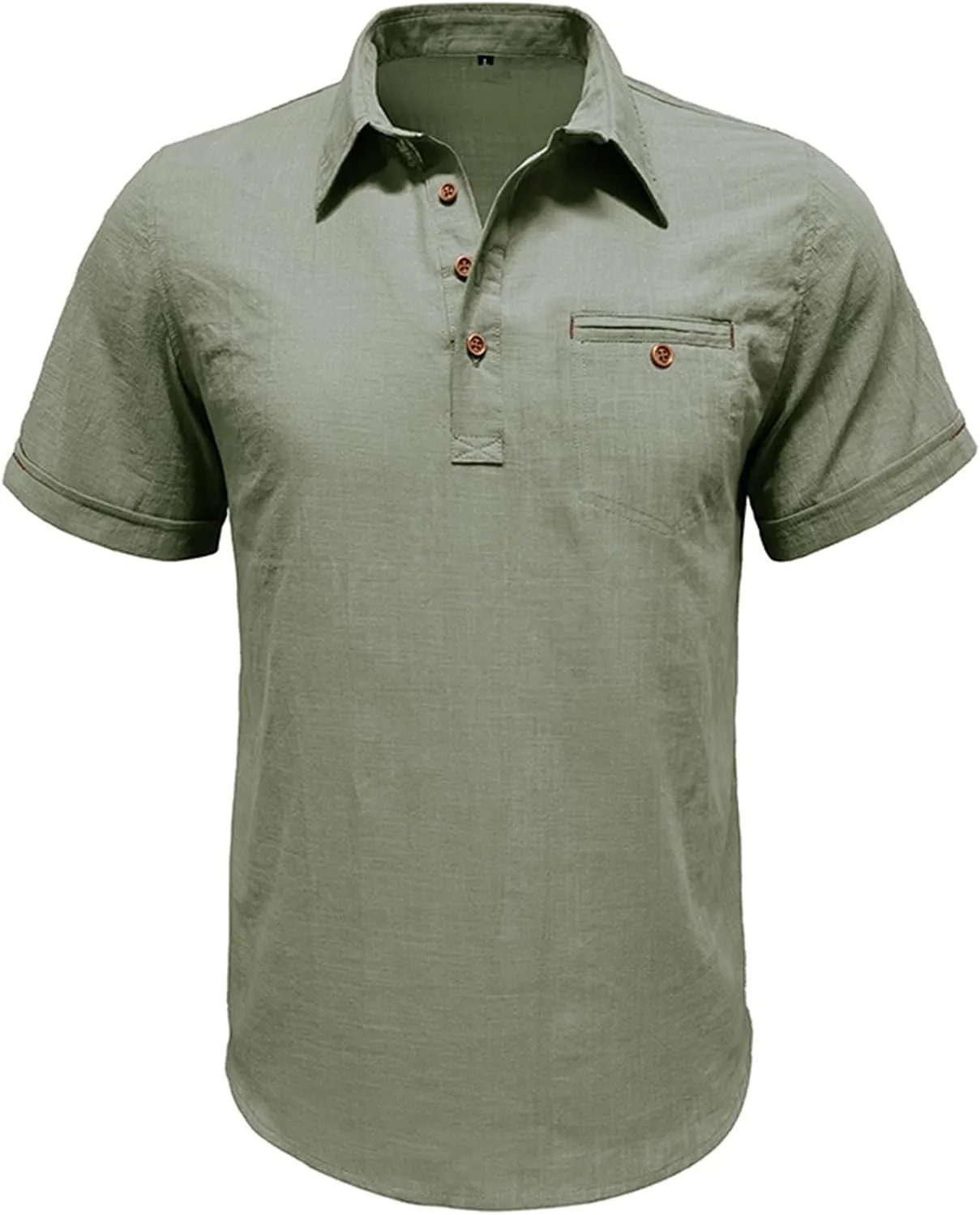 Men's Linen Shirts Short Sleeve Button Down Polo Shirt Golf Shirts Casual Summer Beach Vacation Shirt with Pockets