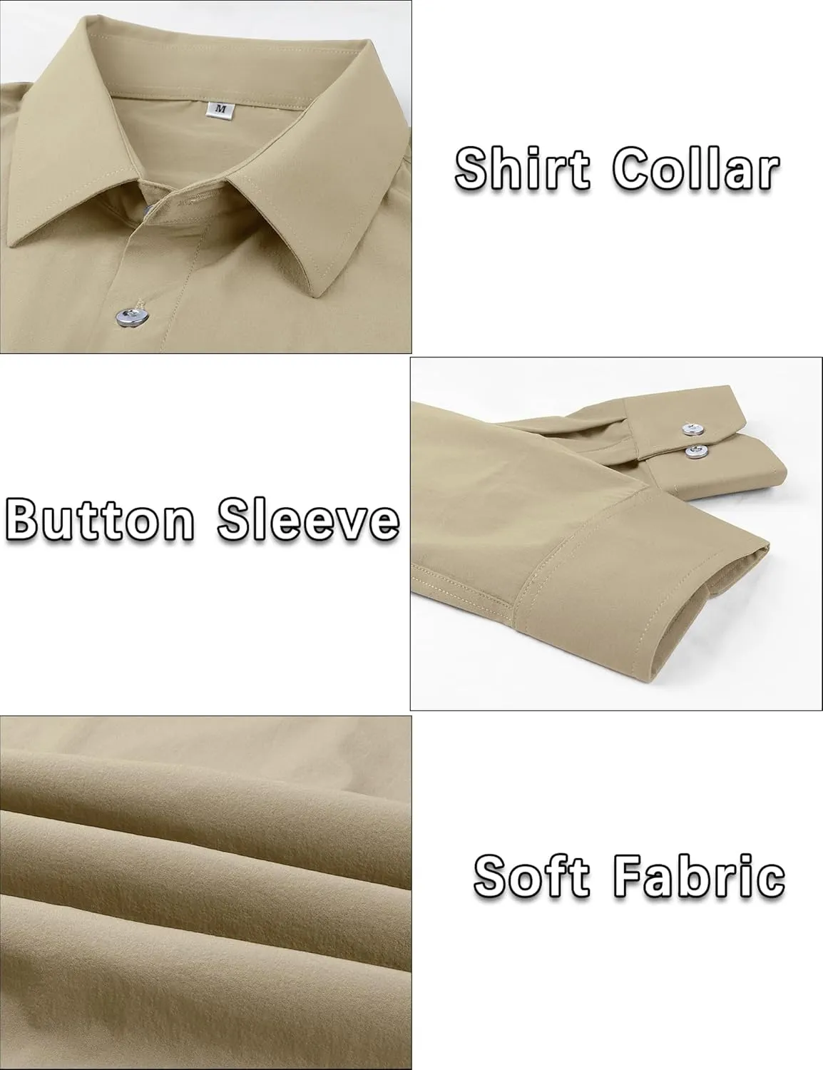Men's Muscle Dress Shirts Solid Long Sleeve Business Casual Button Down Shirt Slim Fit Stretch Athletic Fit Shirt