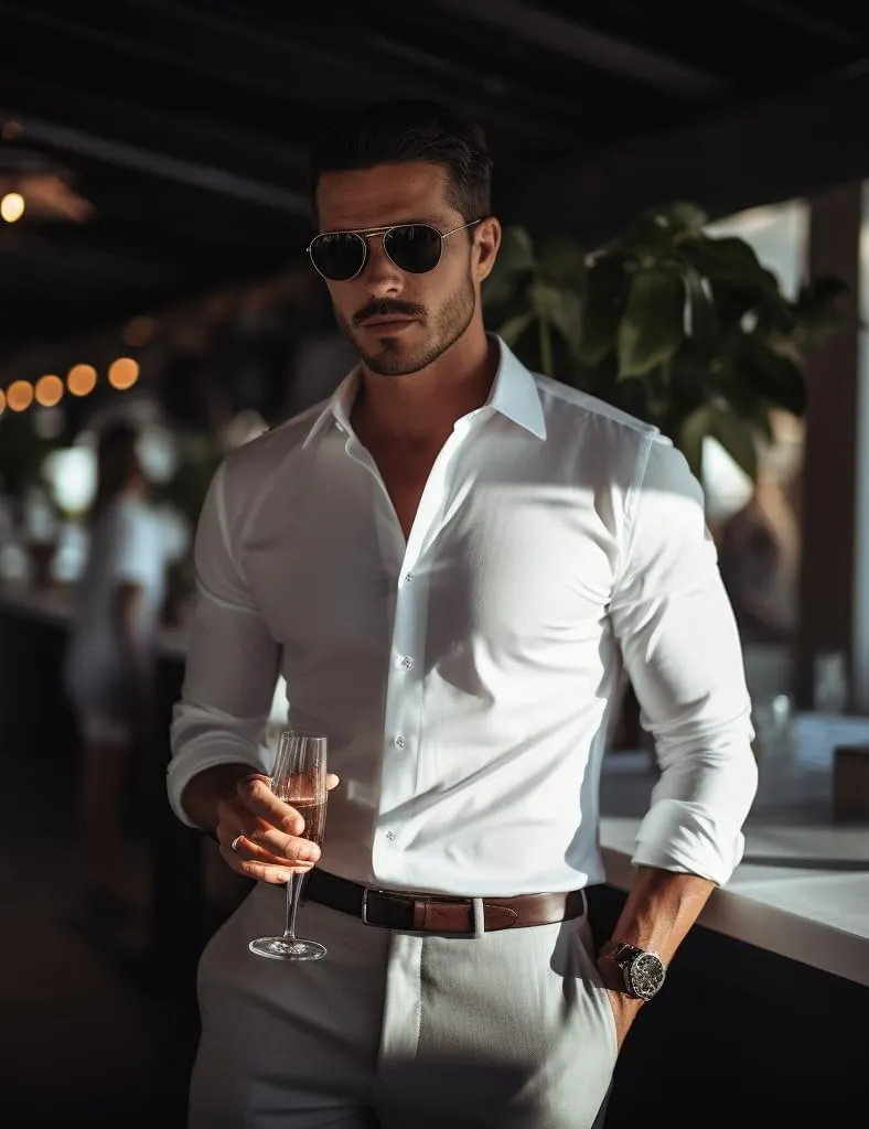 Men's Muscle Dress Shirts Solid Long Sleeve Business Casual Button Down Shirt Slim Fit Stretch Athletic Fit Shirt