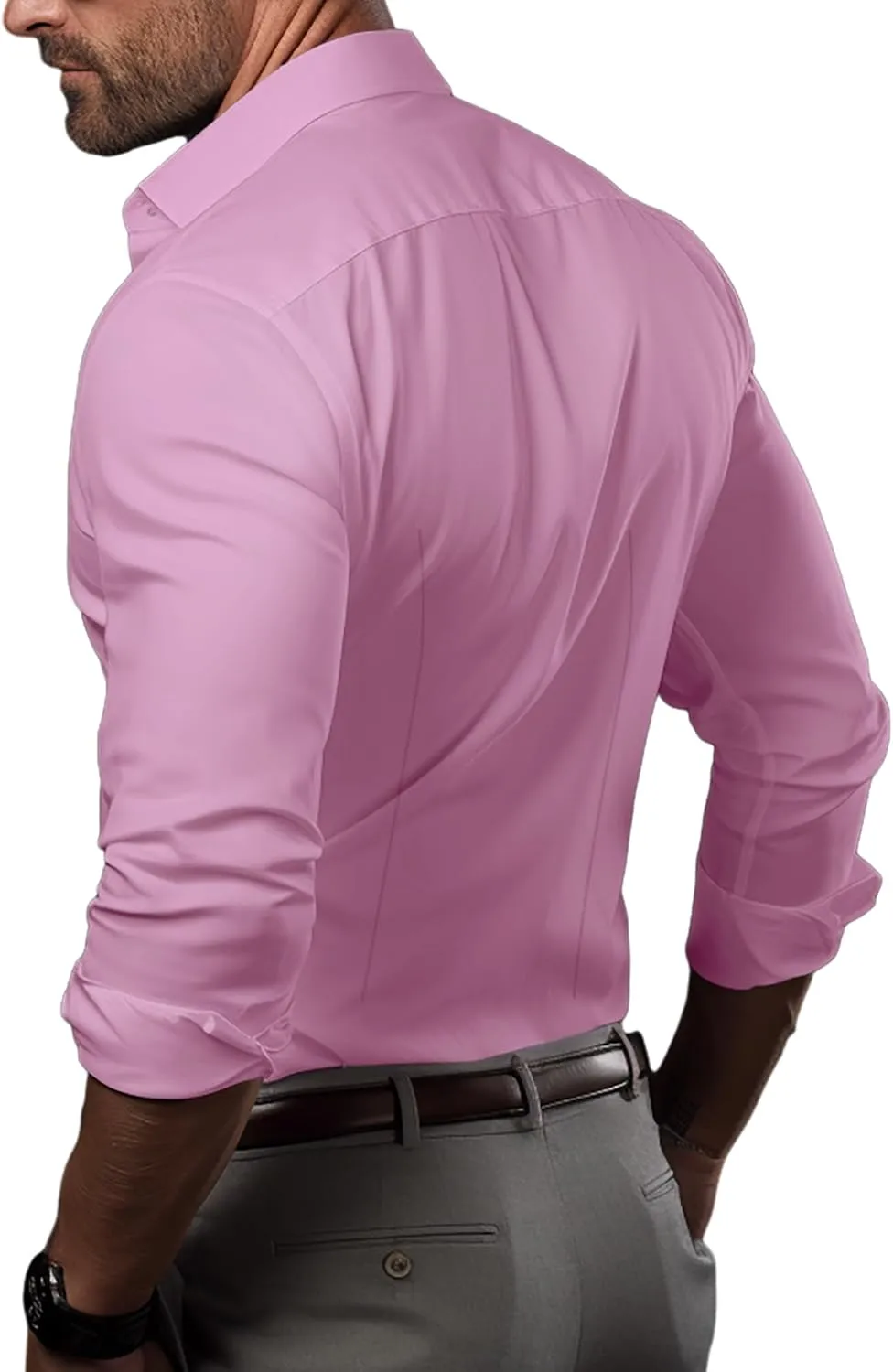 Men's Muscle Dress Shirts Solid Long Sleeve Business Casual Button Down Shirt Slim Fit Stretch Athletic Fit Shirt