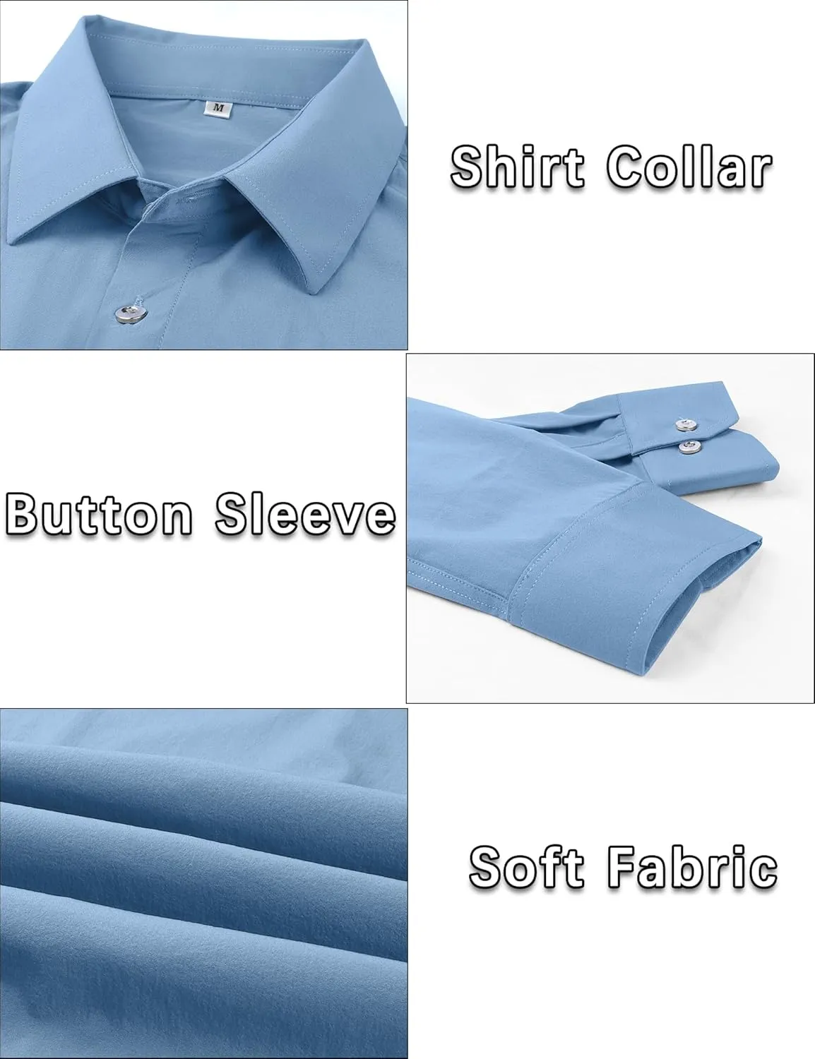 Men's Muscle Dress Shirts Solid Long Sleeve Business Casual Button Down Shirt Slim Fit Stretch Athletic Fit Shirt