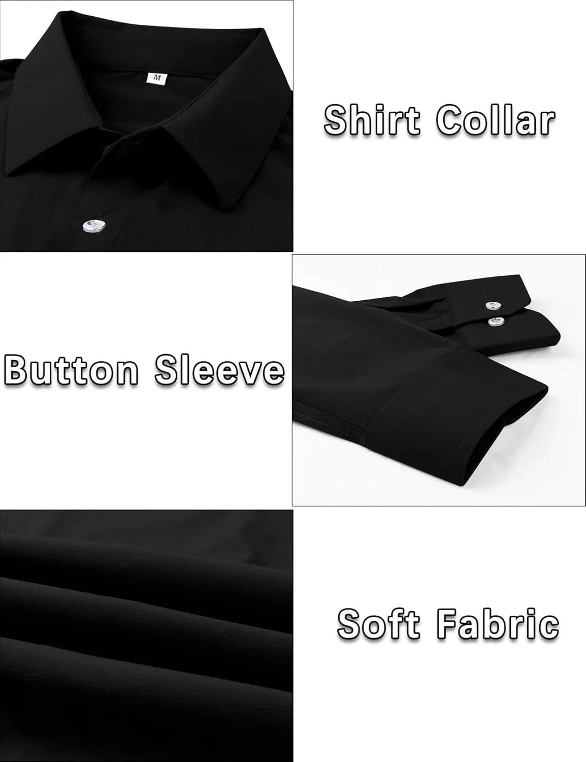 Men's Muscle Dress Shirts Solid Long Sleeve Business Casual Button Down Shirt Slim Fit Stretch Athletic Fit Shirt