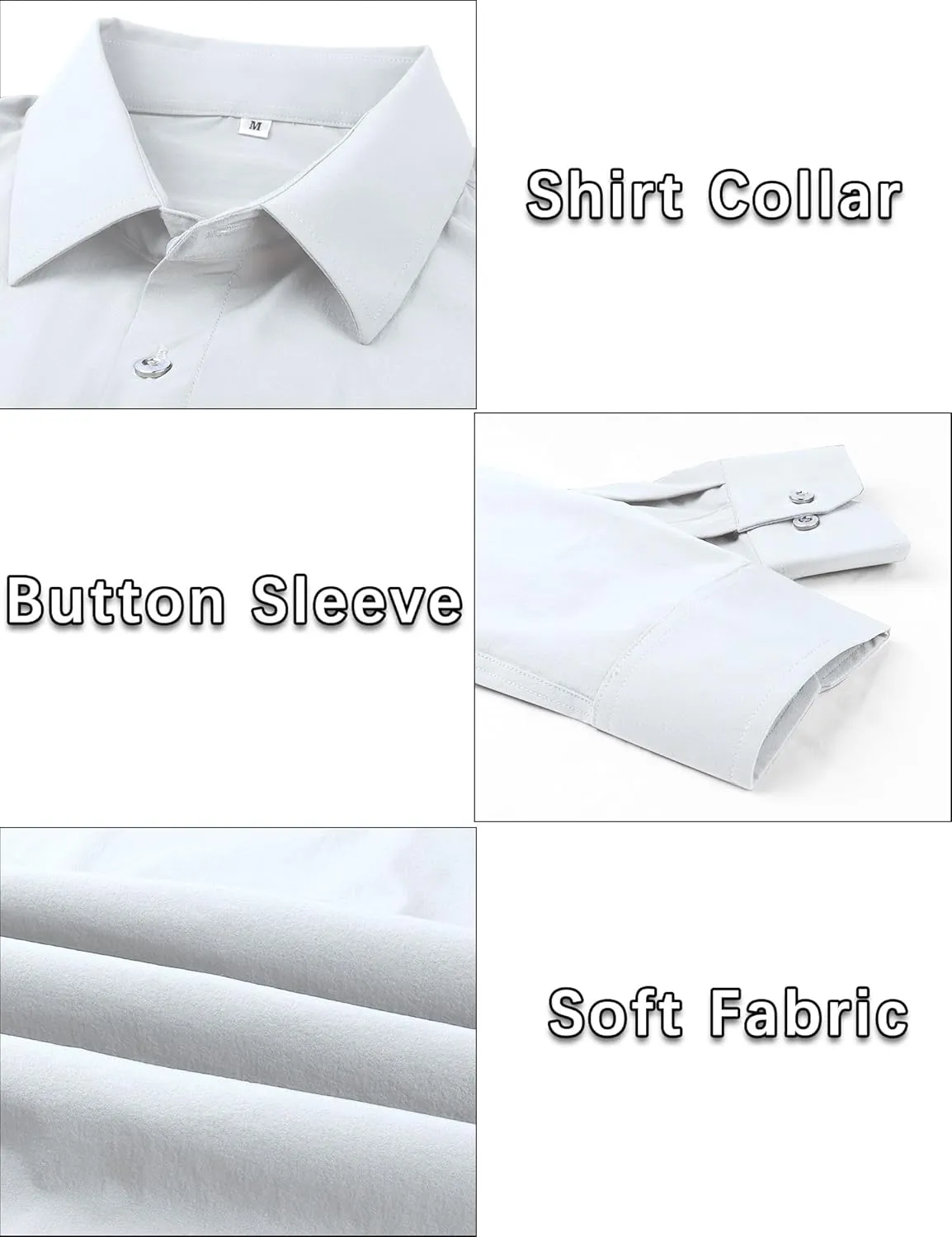 Men's Muscle Dress Shirts Solid Long Sleeve Business Casual Button Down Shirt Slim Fit Stretch Athletic Fit Shirt