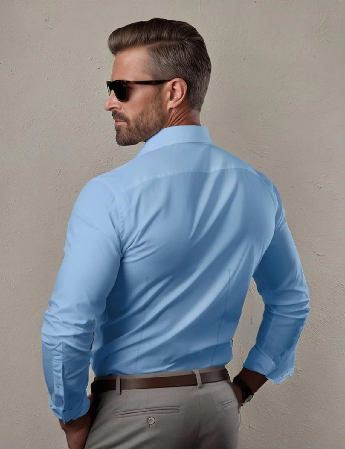 Men's Muscle Dress Shirts Solid Long Sleeve Business Casual Button Down Shirt Slim Fit Stretch Athletic Fit Shirt