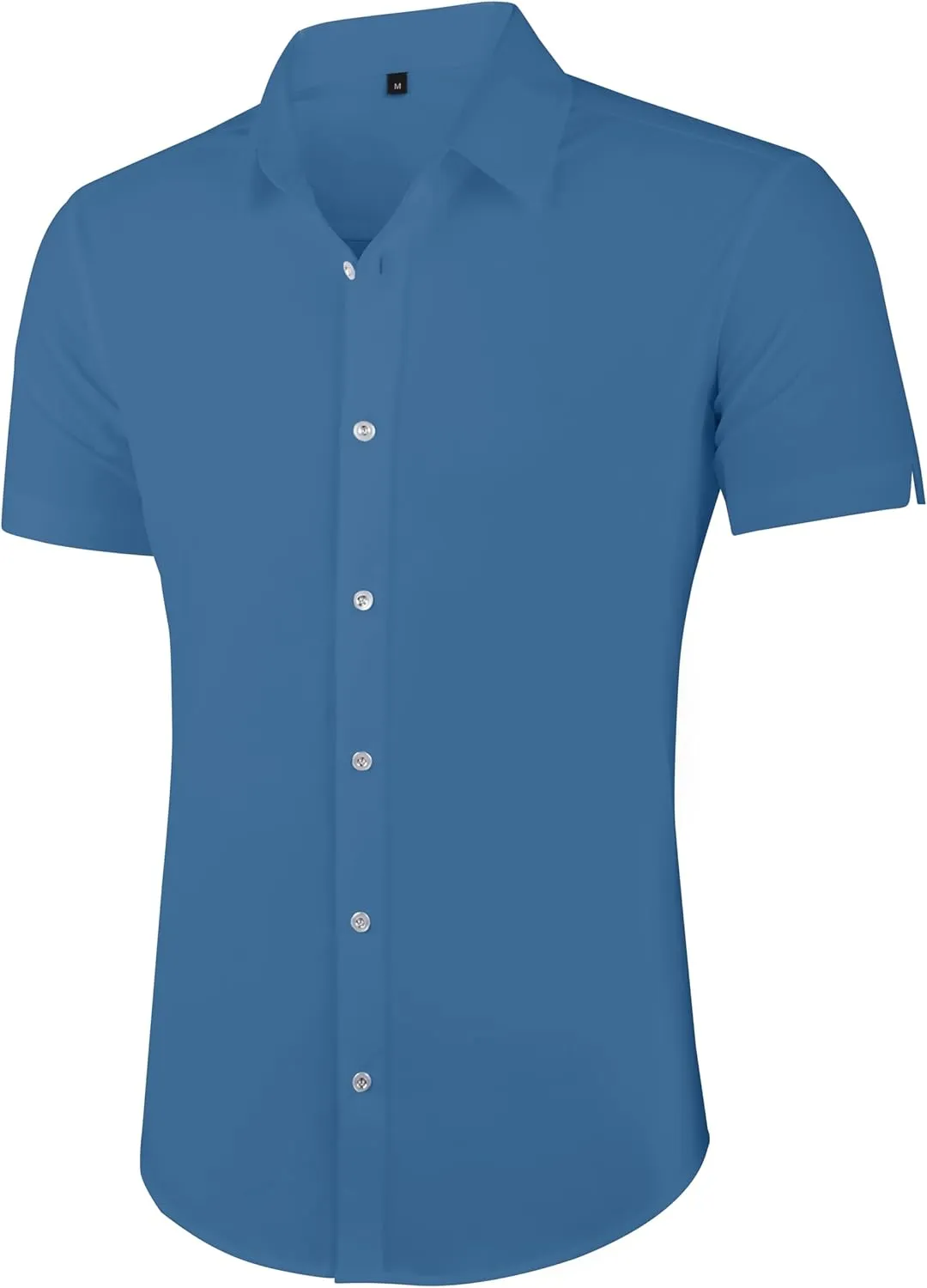 Men's Muscle Dress Shirts Solid Short Sleeve Dress Shirts Athletic Slim Fit Stretch Business Casual Button Down Shirt