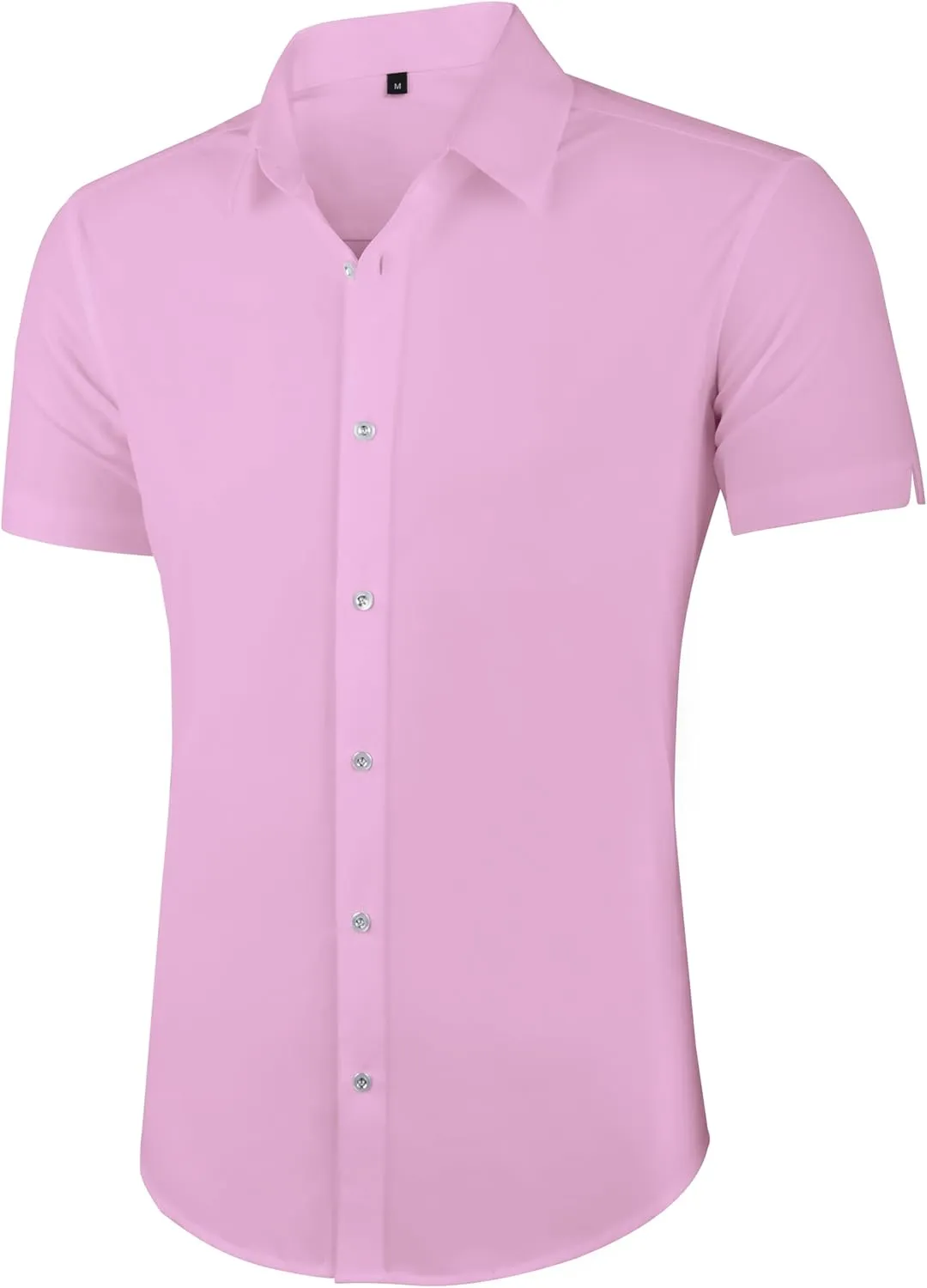 Men's Muscle Dress Shirts Solid Short Sleeve Dress Shirts Athletic Slim Fit Stretch Business Casual Button Down Shirt
