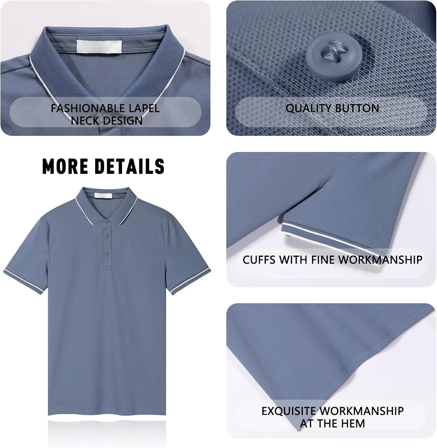 Men's Polo Shirts Casual Short Sleeve Button Down Shirts Classic Stripe Golf Polo Collared Work Shirts