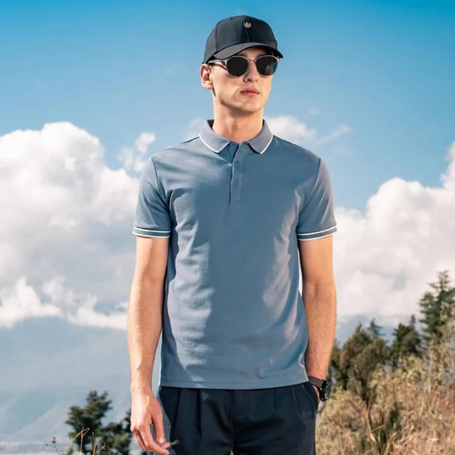Men's Polo Shirts Casual Short Sleeve Button Down Shirts Classic Stripe Golf Polo Collared Work Shirts