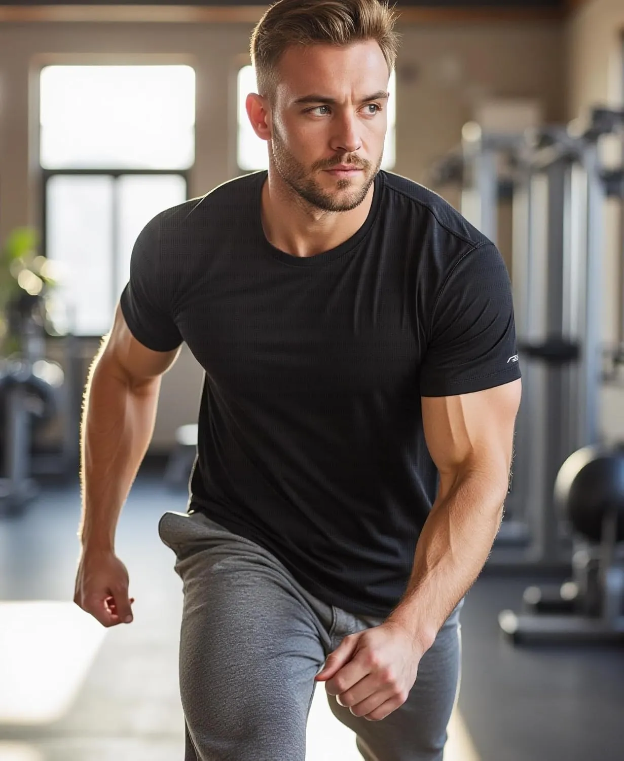 Mens Running Shirt Quick Dry Fit Short Sleeve Performance T-Shirt Moisture Wicking Ourdoor Active Wear Reflective