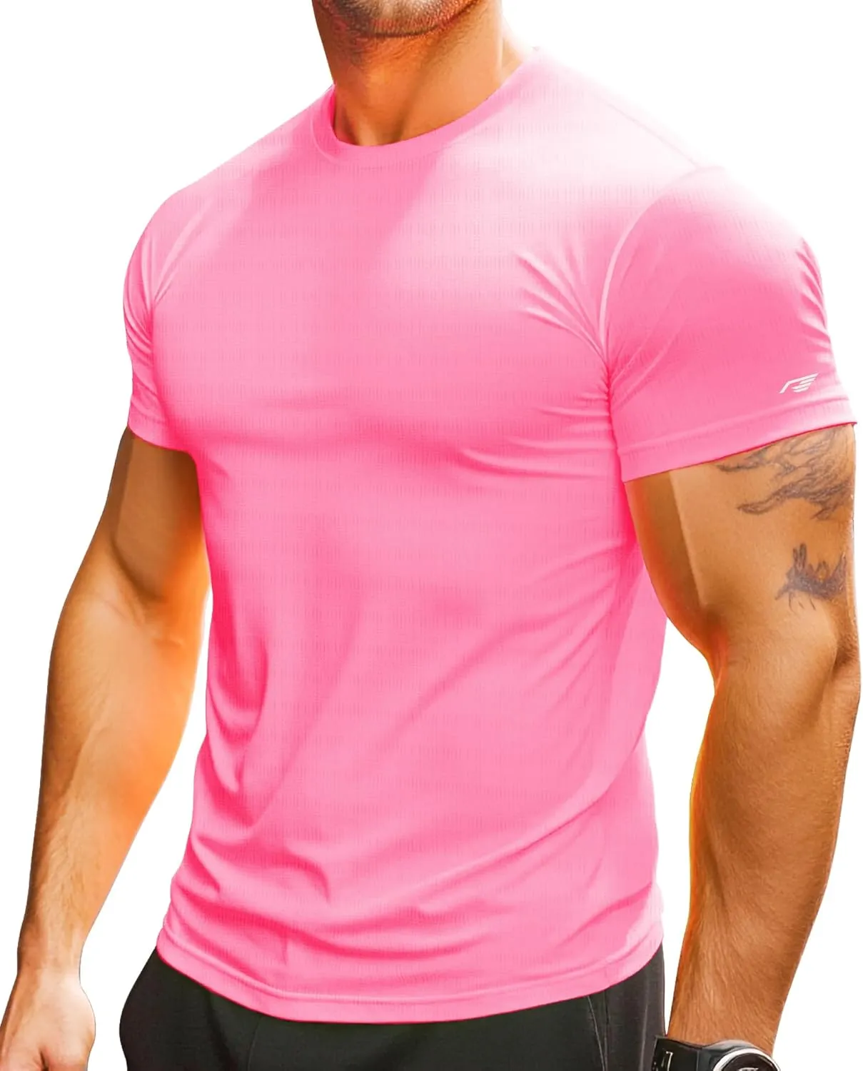 Mens Running Shirt Quick Dry Fit Short Sleeve Performance T-Shirt Moisture Wicking Ourdoor Active Wear Reflective
