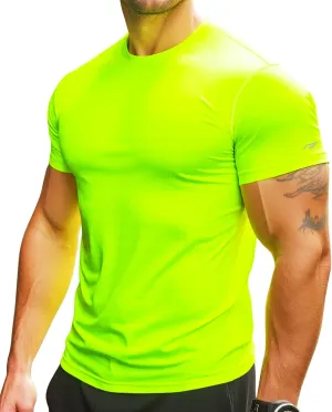 Mens Running Shirt Quick Dry Fit Short Sleeve Performance T-Shirt Moisture Wicking Ourdoor Active Wear Reflective