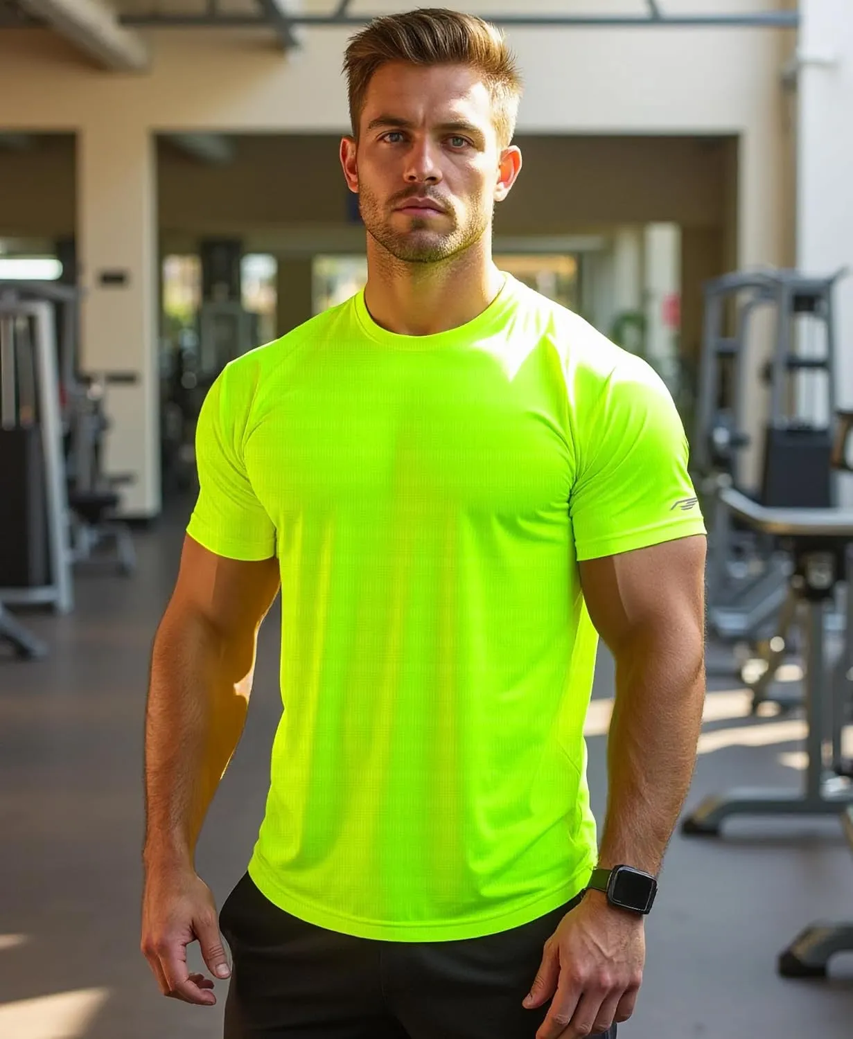 Mens Running Shirt Quick Dry Fit Short Sleeve Performance T-Shirt Moisture Wicking Ourdoor Active Wear Reflective