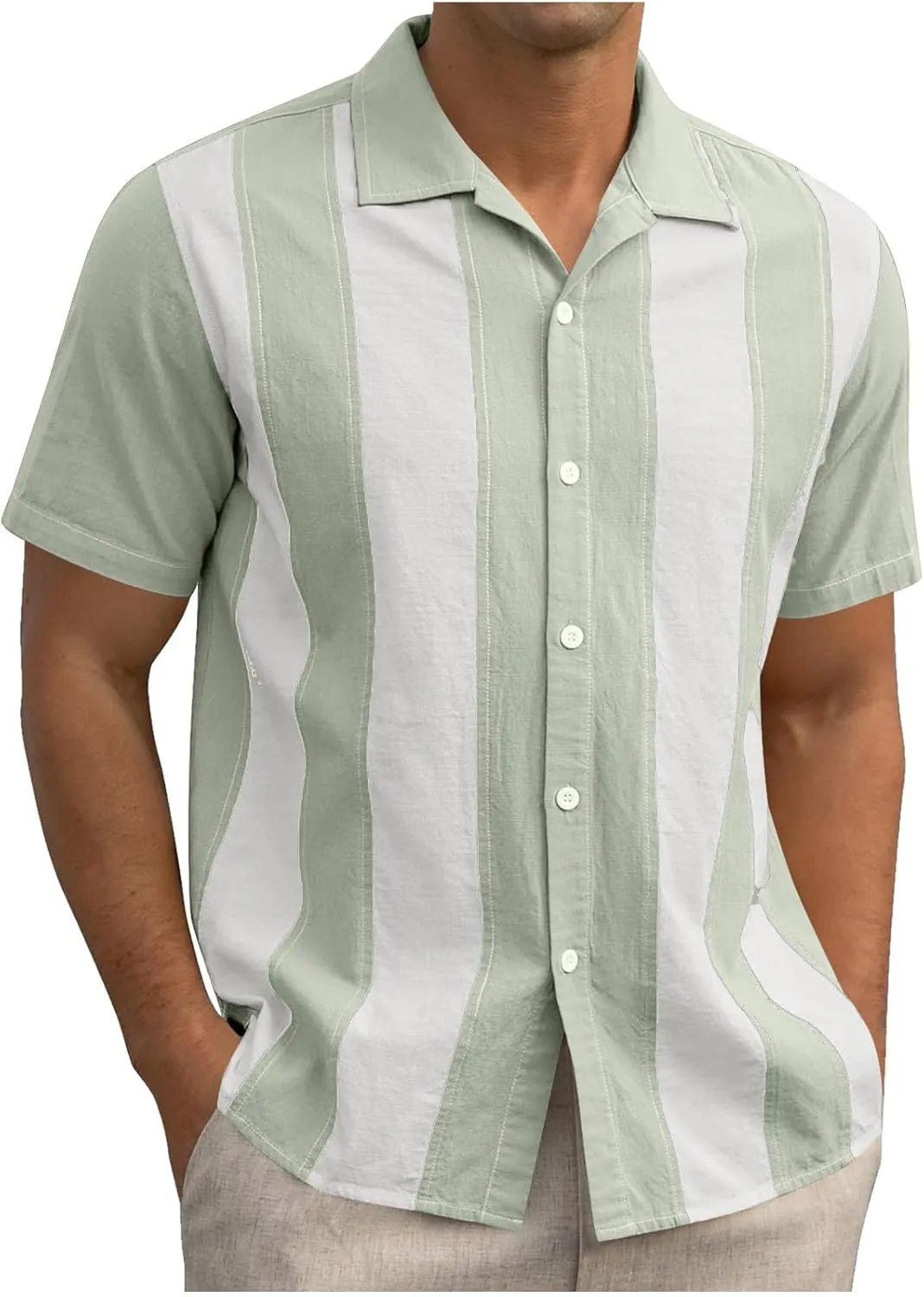 Mens Short Sleeve Button Down Shirts Linen Shirts for Men Collared Summer Beach T-Shirts Vacation Tops