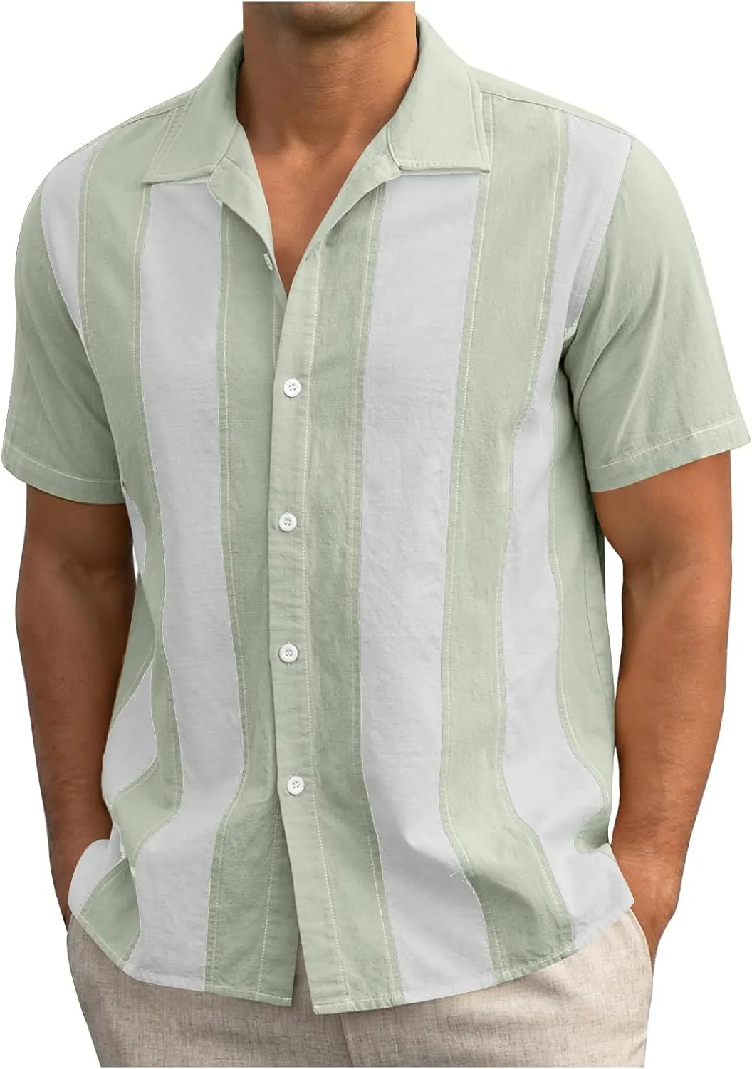 Mens Short Sleeve Button Down Shirts Linen Shirts for Men Collared Summer Beach T-Shirts Vacation Tops