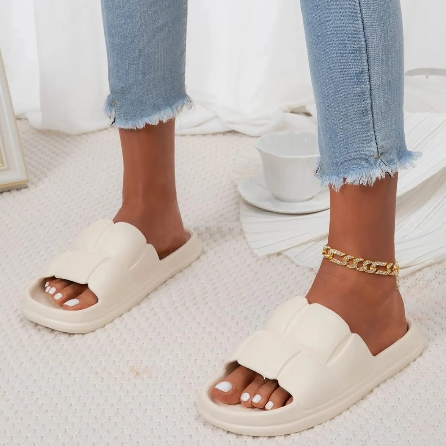 Mens Slides Womens Slides Cloud Slippers for Men Shower Shoes Women Public Ultra Comfort Pool Slippers
