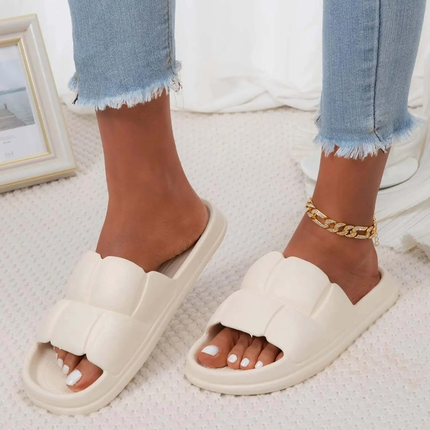 Mens Slides Womens Slides Cloud Slippers for Men Shower Shoes Women Public Ultra Comfort Pool Slippers