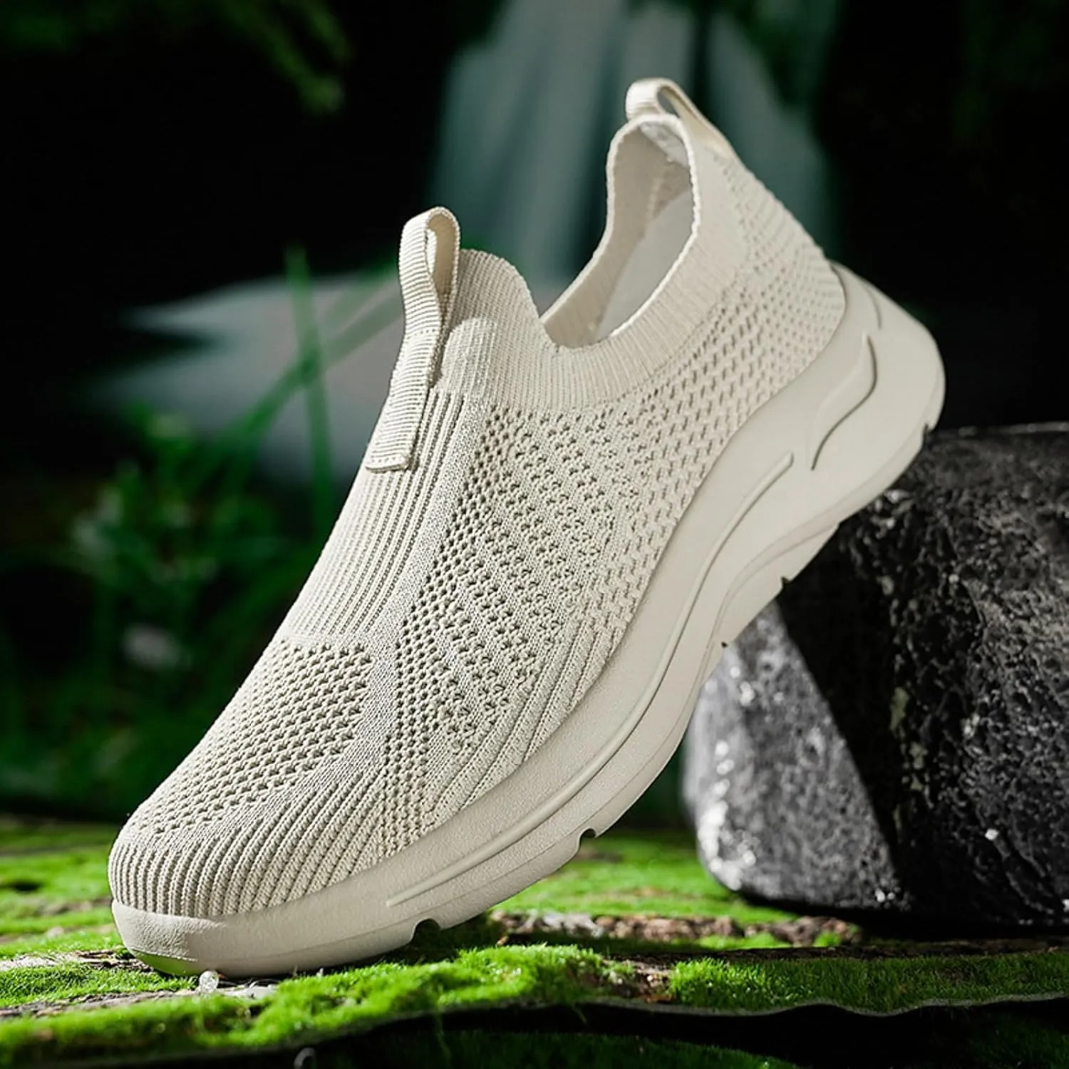 Men's Sports Shoes Versatile Elastic Knit Sneakers Breathable Slip On Sock Shoes Lightweight Workout Shoe