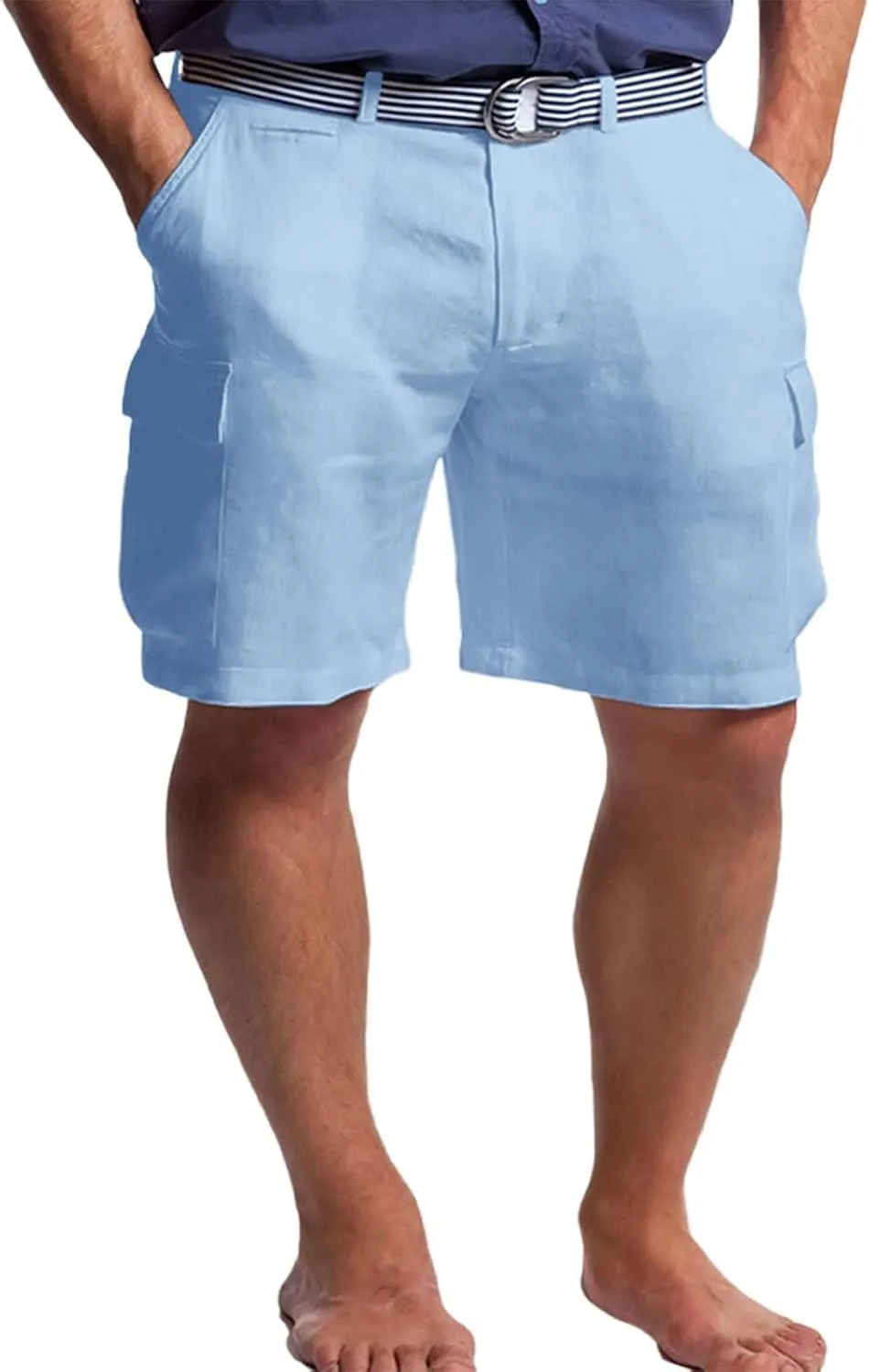 Mens Summer Workout Shorts Cotton and Linen Solid Color Multi Pockets Fashion Beach Pants Combat Vacation Casual Cool Bermuda