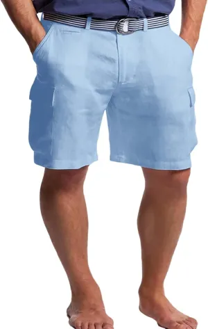 Mens Summer Workout Shorts Cotton and Linen Solid Color Multi Pockets Fashion Beach Pants Combat Vacation Casual Cool Bermuda